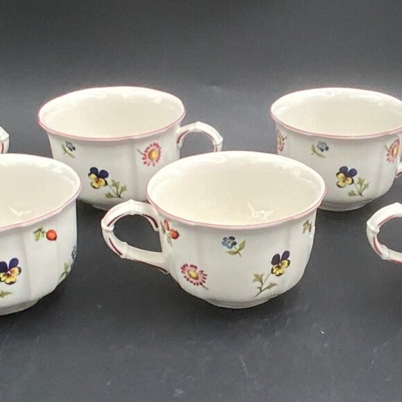 Set of 7 Villeroy & Boch Petite Fleur Cup Teacup Floral Red Trim - Picture 8 of 8